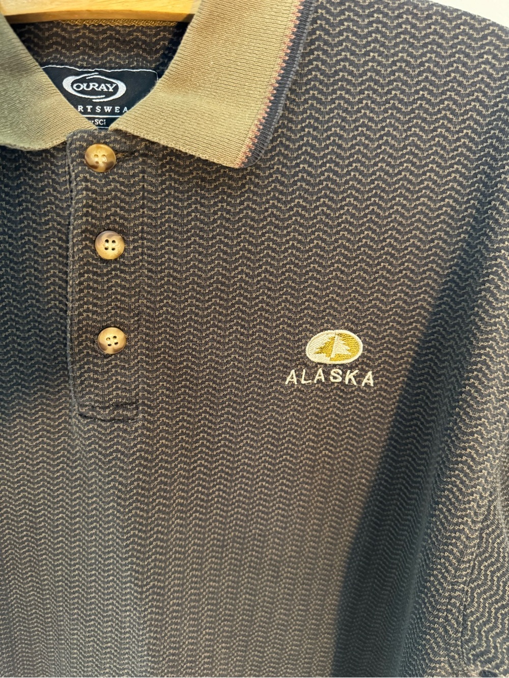 Alaska Men's Dark Gray Polo with Tan Contrast Collar Vintage